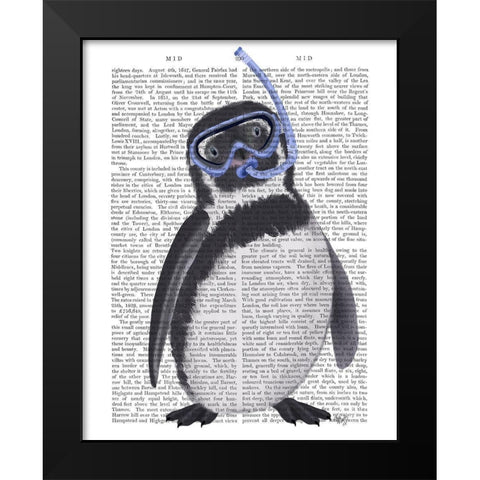 Penguin Snorkel Book Print Black Modern Wood Framed Art Print by Fab Funky