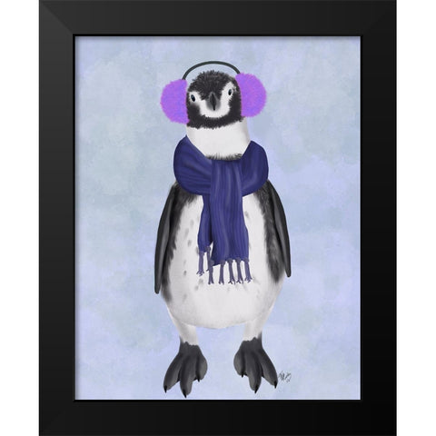 Penguin Ear Muffs Black Modern Wood Framed Art Print by Fab Funky
