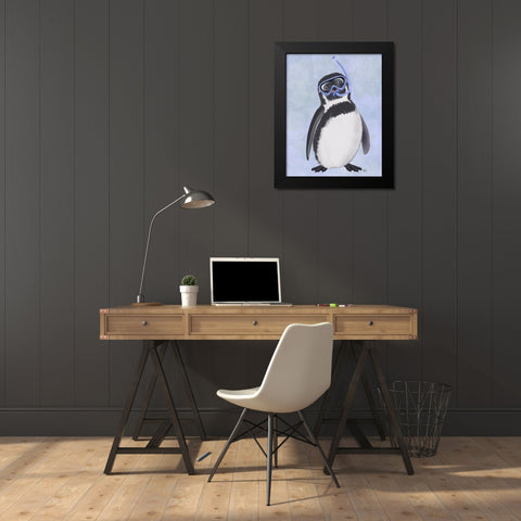 Penguin Snorkel Black Modern Wood Framed Art Print by Fab Funky