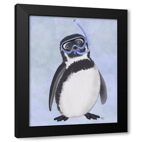 Penguin Snorkel Black Modern Wood Framed Art Print with Double Matting by Fab Funky