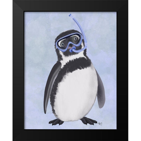 Penguin Snorkel Black Modern Wood Framed Art Print by Fab Funky