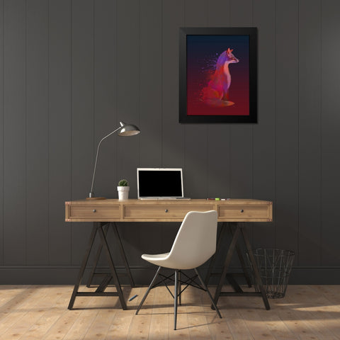Red Fox Black Modern Wood Framed Art Print by Fab Funky