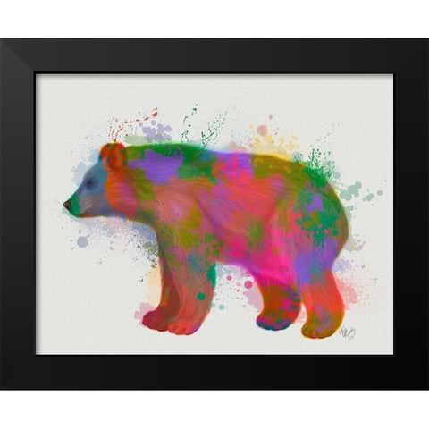 Bear Rainbow Splash 2 Black Modern Wood Framed Art Print by Fab Funky