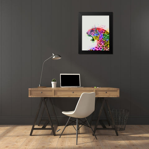 Leopard Rainbow Splash 2 Black Modern Wood Framed Art Print by Fab Funky