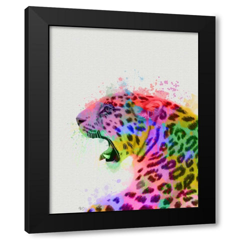 Leopard Rainbow Splash 2 Black Modern Wood Framed Art Print with Double Matting by Fab Funky