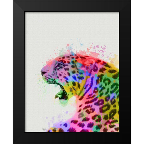 Leopard Rainbow Splash 2 Black Modern Wood Framed Art Print by Fab Funky
