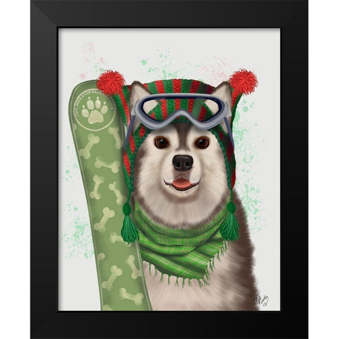 Husky Snowboard Black Modern Wood Framed Art Print by Fab Funky