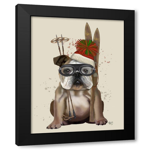 English Bulldog, Skiing Black Modern Wood Framed Art Print with Double Matting by Fab Funky
