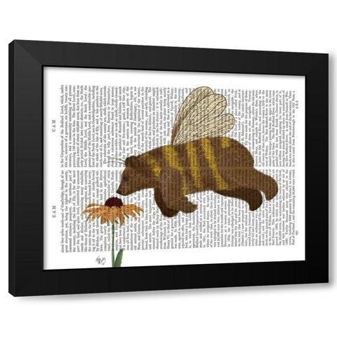 Bear Bee Book Print Black Modern Wood Framed Art Print with Double Matting by Fab Funky