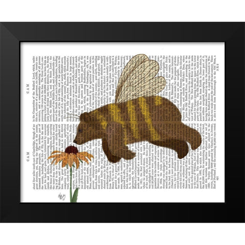 Bear Bee Book Print Black Modern Wood Framed Art Print by Fab Funky
