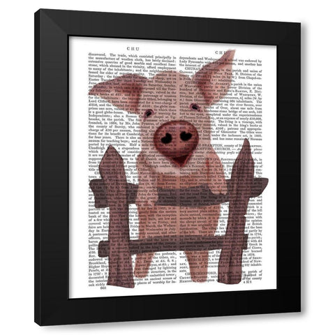 Pig On Fence Book Print Black Modern Wood Framed Art Print by Fab Funky