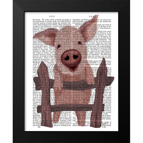 Pig On Fence Book Print Black Modern Wood Framed Art Print by Fab Funky