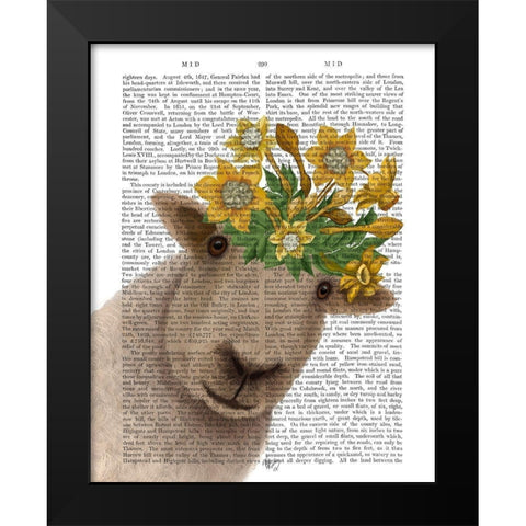 Sheep with Daffodil Crown Book Print Black Modern Wood Framed Art Print by Fab Funky