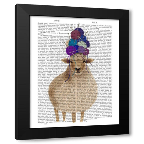 Sheep with Wool Hat, Full Book Print Black Modern Wood Framed Art Print with Double Matting by Fab Funky