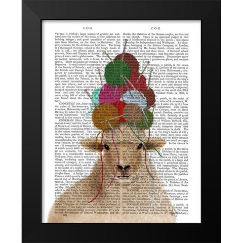 Sheep with Wool Hat, Portrait Book Print Black Modern Wood Framed Art Print by Fab Funky