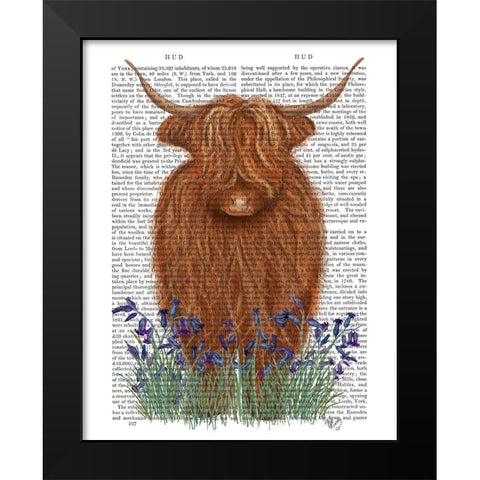 Highland Cow, Bluebell Book Print Black Modern Wood Framed Art Print by Fab Funky