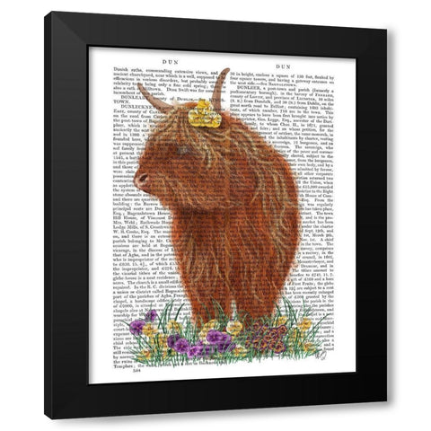 Highland Cow, Pansy Book Print Black Modern Wood Framed Art Print with Double Matting by Fab Funky