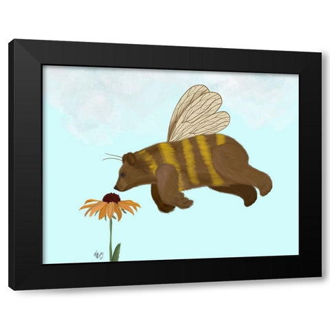 Bear Bee Black Modern Wood Framed Art Print with Double Matting by Fab Funky