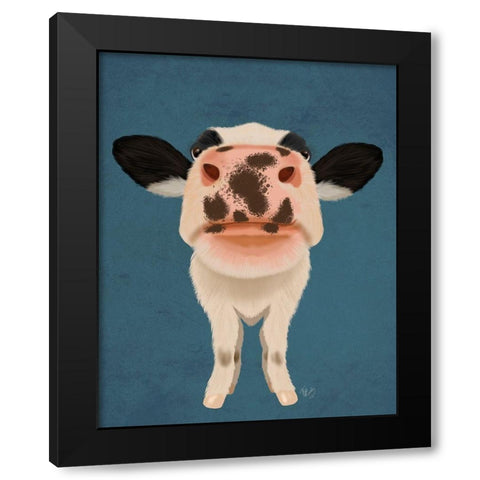 Nosey Cow 1 Black Modern Wood Framed Art Print with Double Matting by Fab Funky