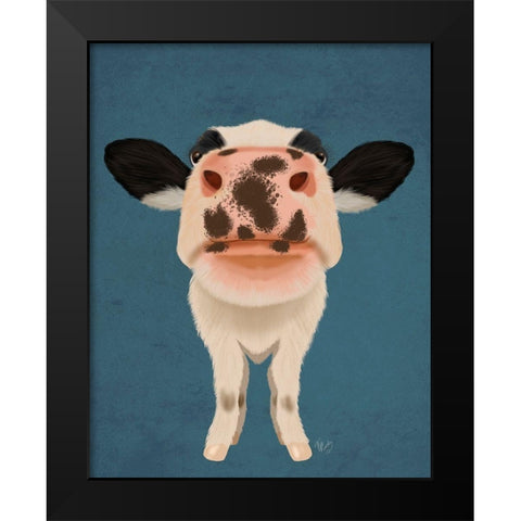 Nosey Cow 1 Black Modern Wood Framed Art Print by Fab Funky