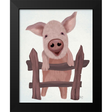 Pig On Fence Black Modern Wood Framed Art Print by Fab Funky