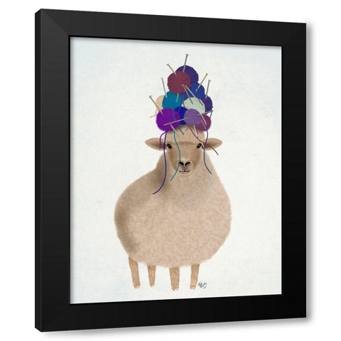 Sheep with Wool Hat, Full Black Modern Wood Framed Art Print with Double Matting by Fab Funky