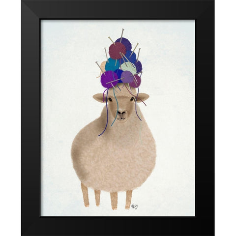 Sheep with Wool Hat, Full Black Modern Wood Framed Art Print by Fab Funky