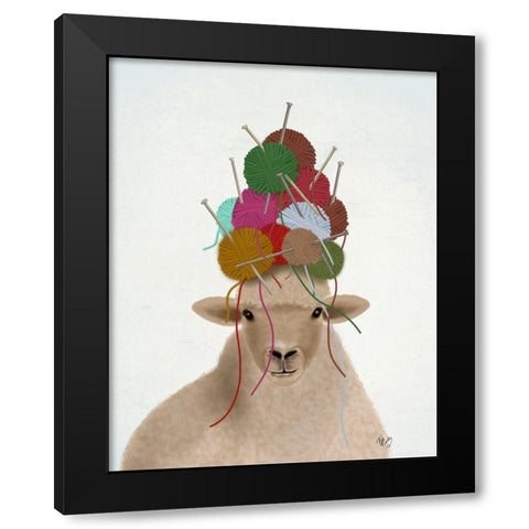 Sheep with Wool Hat, Portrait Black Modern Wood Framed Art Print with Double Matting by Fab Funky
