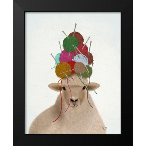 Sheep with Wool Hat, Portrait Black Modern Wood Framed Art Print by Fab Funky