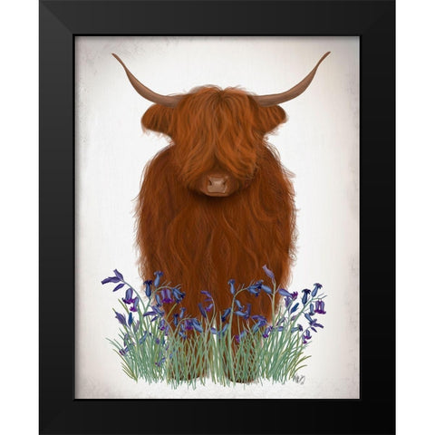 Highland Cow, Bluebell Black Modern Wood Framed Art Print by Fab Funky