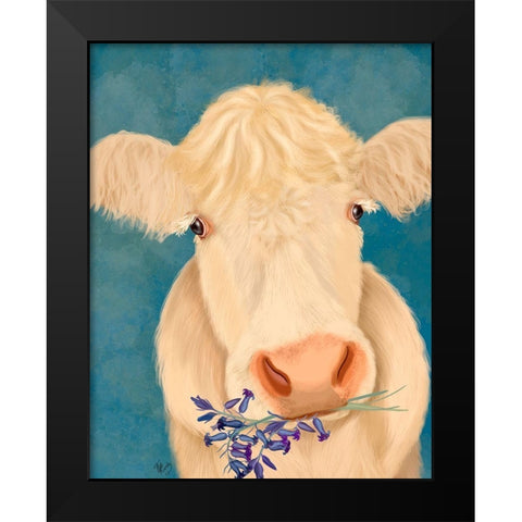 Cow Cream, Bluebells Black Modern Wood Framed Art Print by Fab Funky