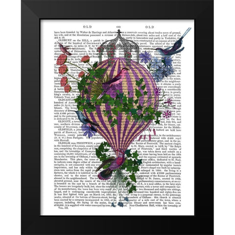 Bird Balloon 1 Book Print Black Modern Wood Framed Art Print by Fab Funky