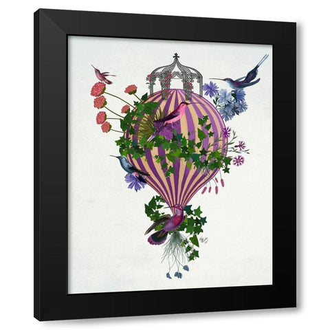 Bird Balloon 1 Black Modern Wood Framed Art Print with Double Matting by Fab Funky