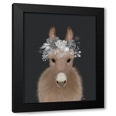 Donkey White Flowers Black Modern Wood Framed Art Print by Fab Funky