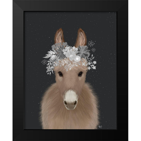 Donkey White Flowers Black Modern Wood Framed Art Print by Fab Funky