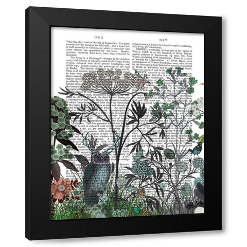 Wildflower Bloom, Owl Book Print Black Modern Wood Framed Art Print with Double Matting by Fab Funky