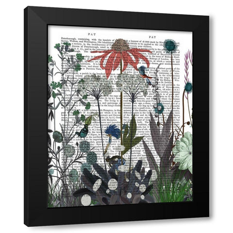 Wildflower Bloom, Ostrich Book Print Black Modern Wood Framed Art Print by Fab Funky