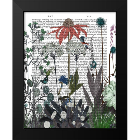 Wildflower Bloom, Ostrich Book Print Black Modern Wood Framed Art Print by Fab Funky