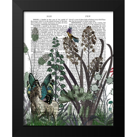 Wildflower Bloom, Horse Book Print Black Modern Wood Framed Art Print by Fab Funky
