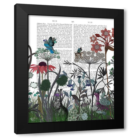 Wildflower Bloom, Rabbit Book Print Black Modern Wood Framed Art Print by Fab Funky