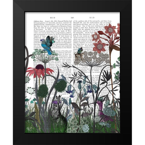 Wildflower Bloom, Rabbit Book Print Black Modern Wood Framed Art Print by Fab Funky