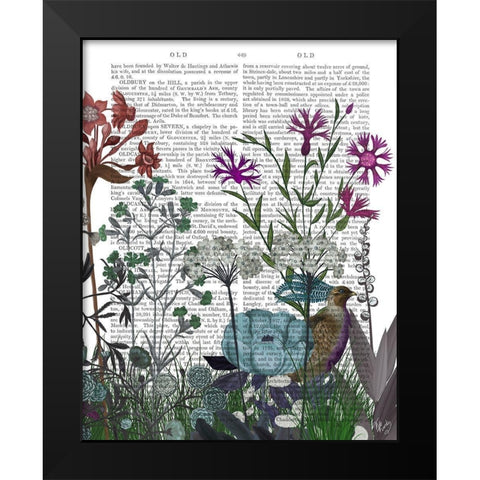 Wildflower Bloom, Partridge Book Print Black Modern Wood Framed Art Print by Fab Funky