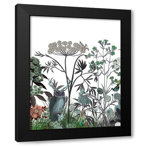 Wildflower Bloom, Owl Black Modern Wood Framed Art Print by Fab Funky