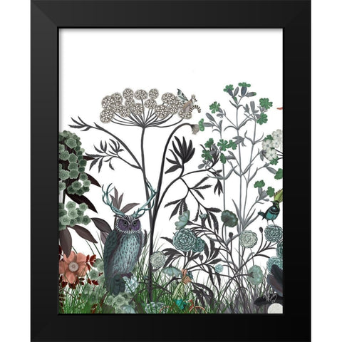 Wildflower Bloom, Owl Black Modern Wood Framed Art Print by Fab Funky