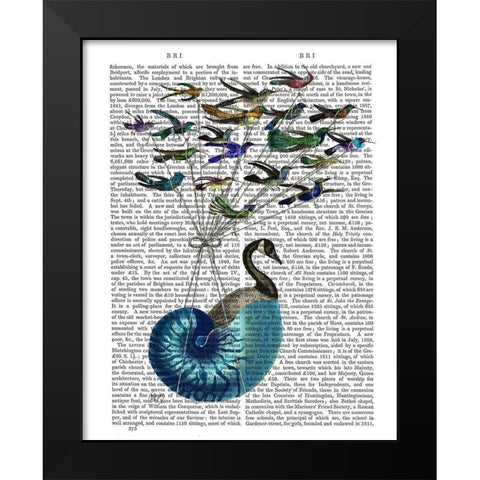 Goose Hot Air Balloon Book Print Black Modern Wood Framed Art Print by Fab Funky