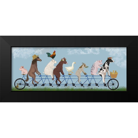 Tandem Farm Animals Black Modern Wood Framed Art Print by Fab Funky