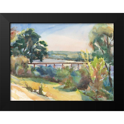 Connecticut River Railroad Bridge Black Modern Wood Framed Art Print by Calcasola, Stephen