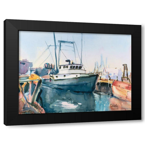 Point Judith Rhode Island Harbor Black Modern Wood Framed Art Print with Double Matting by Calcasola, Stephen
