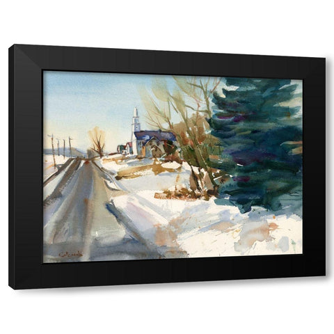 Congregational Church in Winter Black Modern Wood Framed Art Print with Double Matting by Calcasola, Stephen