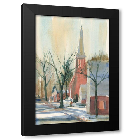 New England Main Street Black Modern Wood Framed Art Print by Calcasola, Stephen